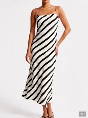 Abercrombie Black & White Diagonal Stripe Maxi Slip Dress